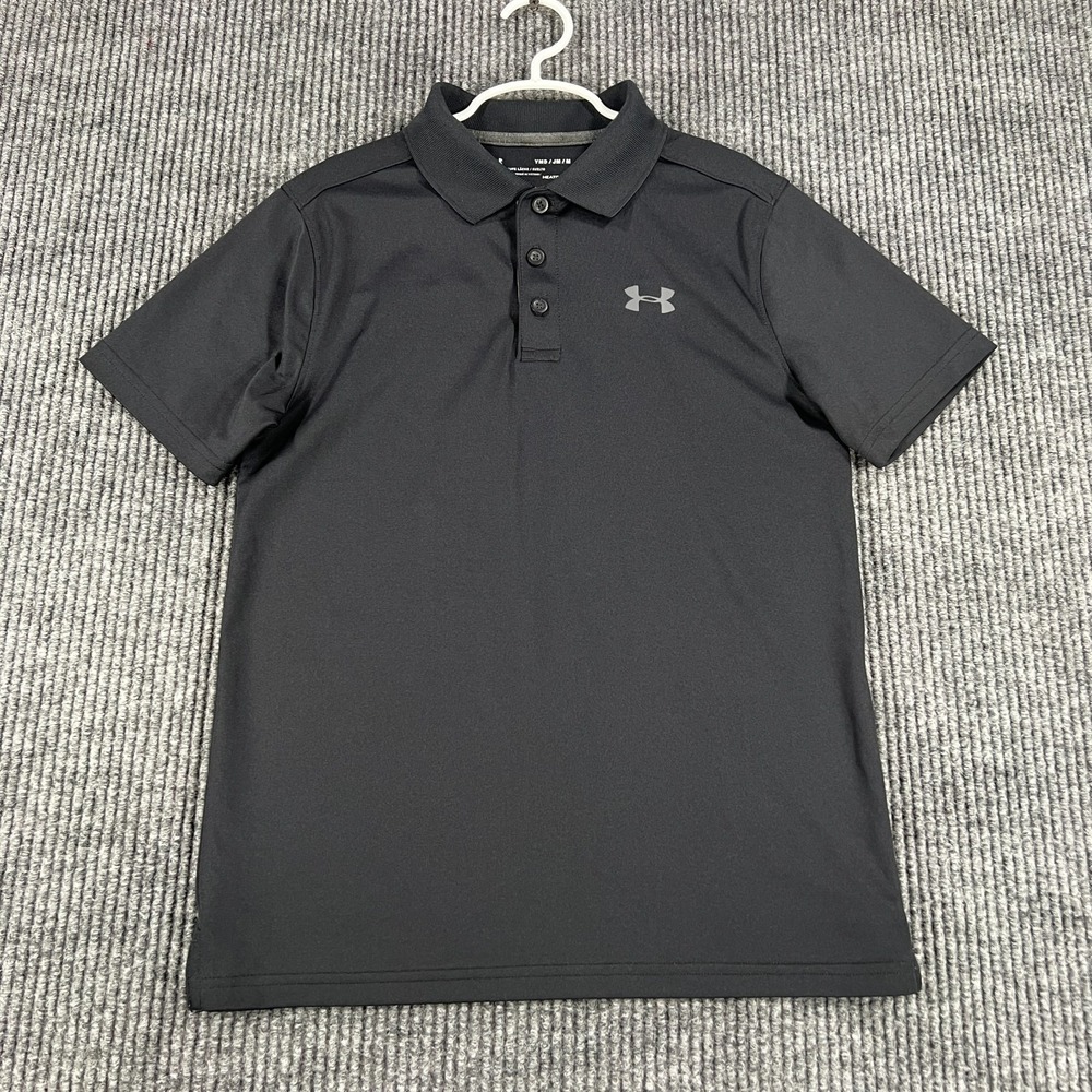 Under Armour Polo Shirt Boys Medium Black Short Sleeve Loose Fit Heat Gear - Picture 3 of 13